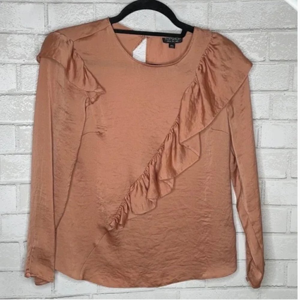 Topshop Shiny Ruffle Long Sleeve Blouse